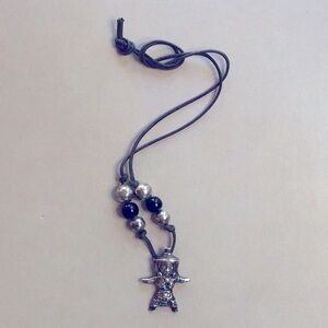 Mexican Silver and Onyx Bead Necklace with Silver Figurine